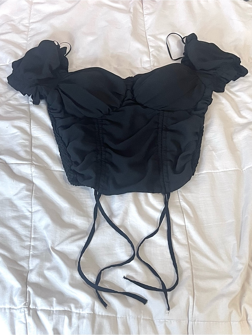 Black Women's Corset style Crop Top - Stylish Ruched Bust